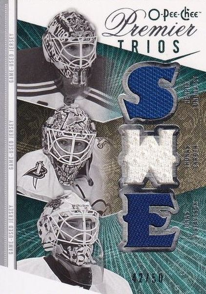 jersey karta GUSTAVSSON/ENROTH/LUNDQVIST 09-10 OPC Premier Trios /50